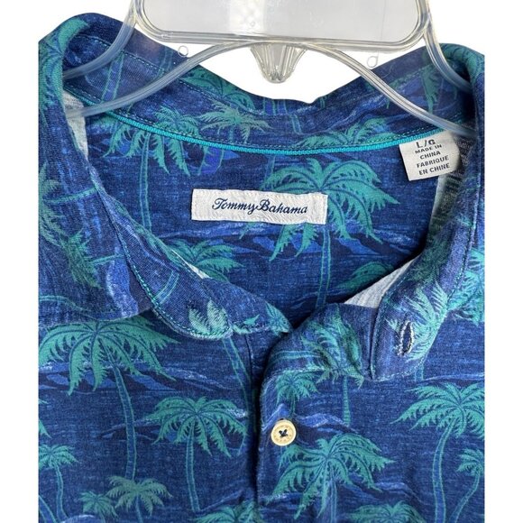 Tommy Bahama‎ Men's Large Blue Palm Tree Polo Shirt Short Sleeve Tropical - Picture 2 of 8